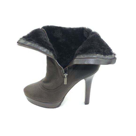 Jimmy Choo Shearling Lined Platform Leather Ankle Boots Brown Womens 39.5 US 9.5 - Picture 9 of 12
